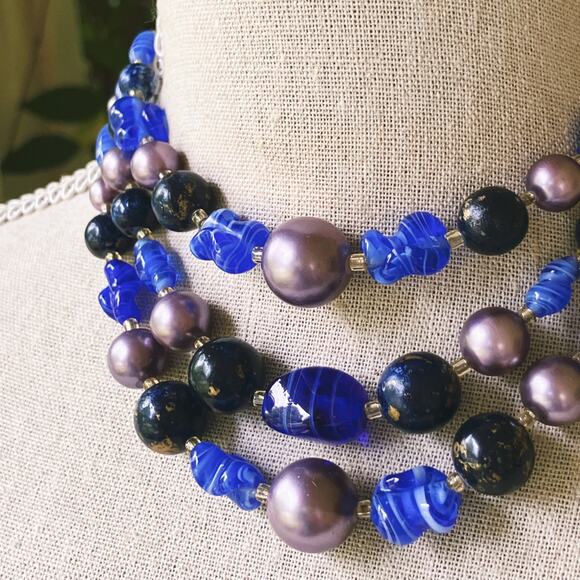 VTG Japan 50s 60s Necklace Two Strand Glass Bead Faux Pearl Graduated Colorful - Picture 13 of 13